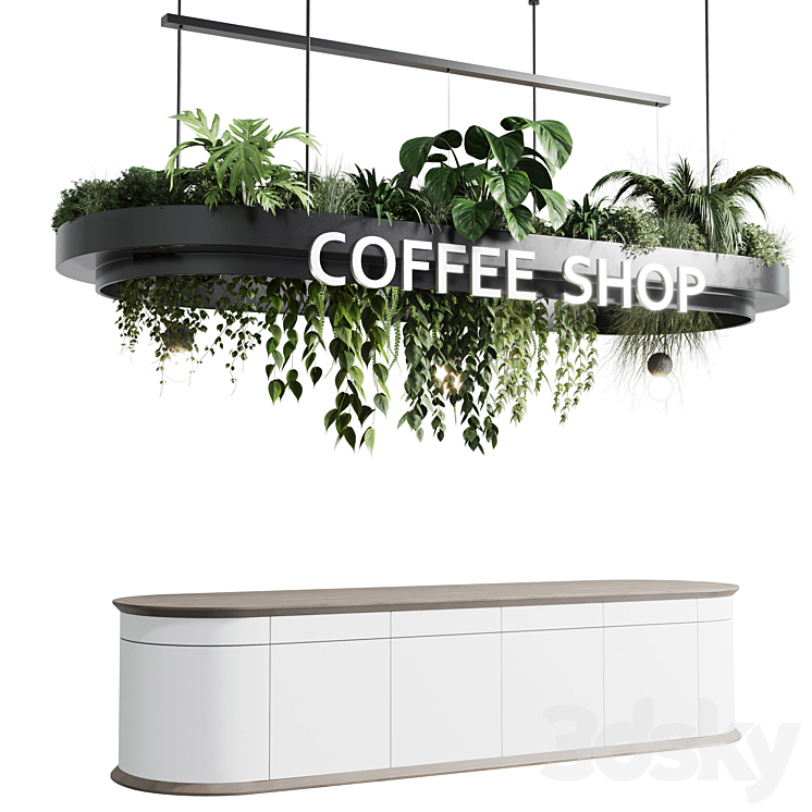 Coffee shop reception Restaurant counter by  hanging plant – corona 01 3DS Max Model - thumbnail 1