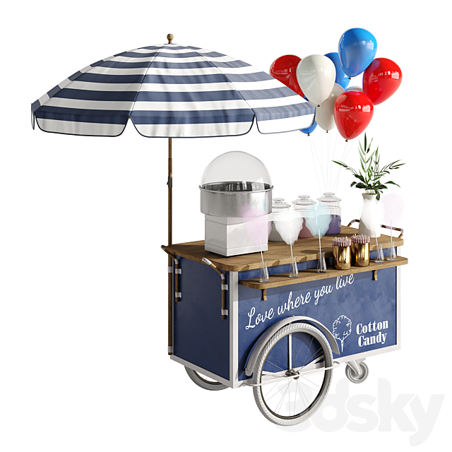 Cotton candy cart 3DS Max Model - thumbnail 3