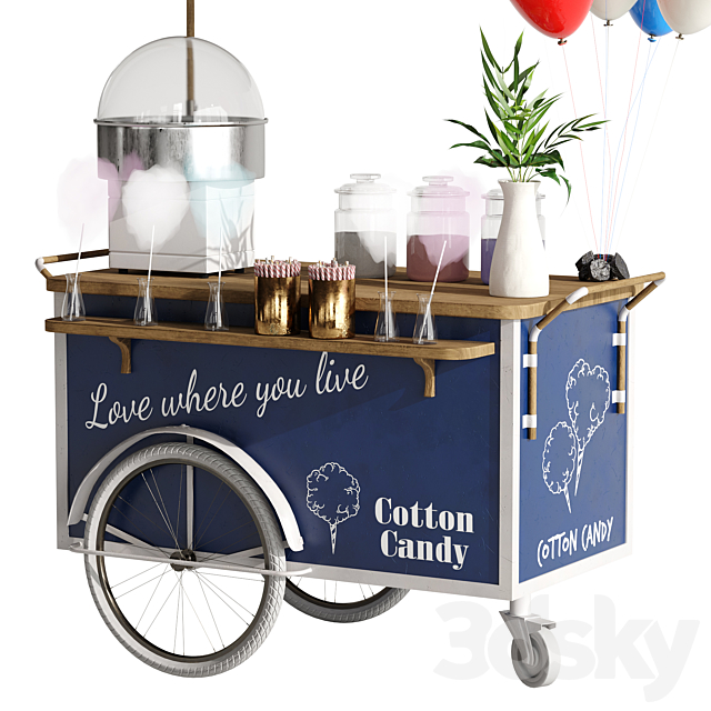 Cotton candy cart 3DS Max Model - thumbnail 4