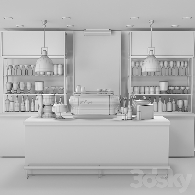 Design project of a bar with a marble bar and wine. Alcohol 3DS Max - thumbnail 2