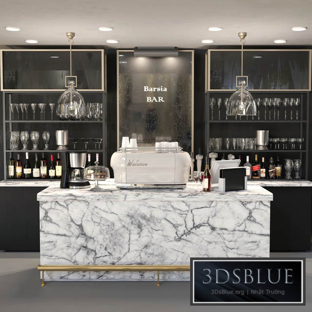 Design project of a bar with a marble bar and wine. Alcohol 3DS Max - thumbnail 3