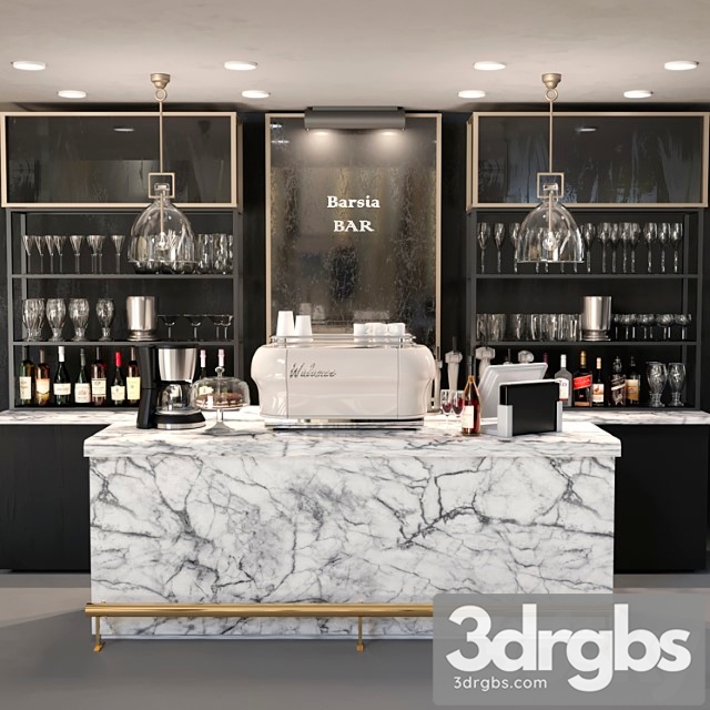 Design project of a bar with a marble bar and wine. alcohol 3dsmax Download - thumbnail 1