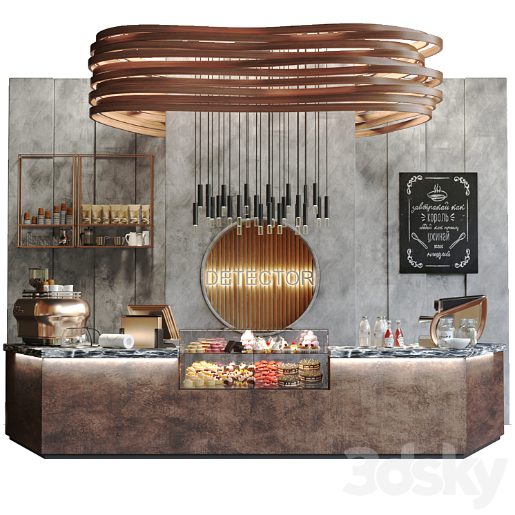 Design project of a cafe with desserts in the loft style 3DS Max Model - thumbnail 3