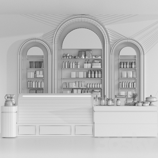 Design project of a coffee house in a classic style with a showcase with desserts and sweets 3DS Max Model - thumbnail 2