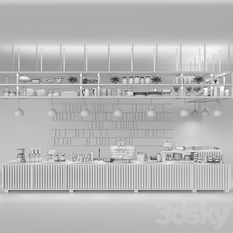 Design project of a coffee house in loft style with a coffee machine and dishes. Cafe 3DS Max - thumbnail 2