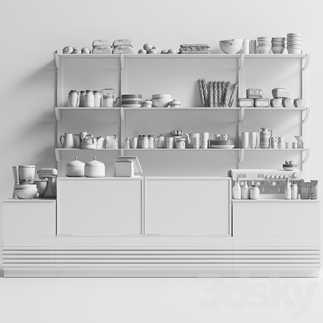 Design project of a coffee point in a minimalist style with a showcase with desserts and sweets. Cafe 3DS Max Model - thumbnail 2