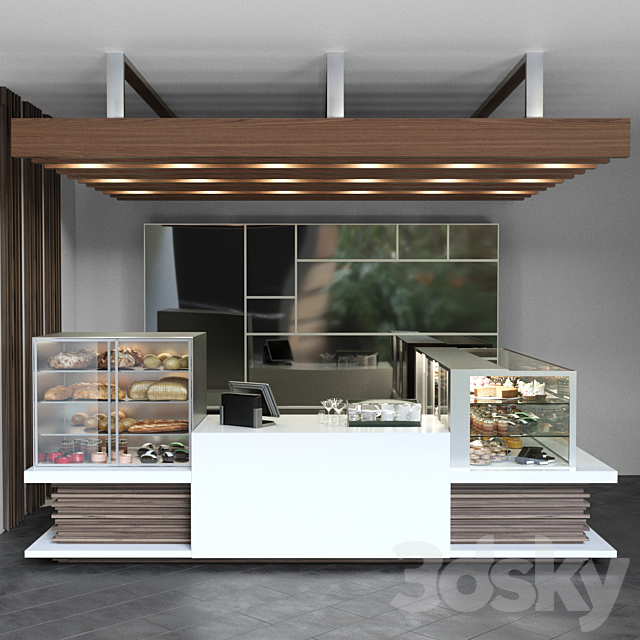 Design project of a coffee point with a confectionery showcase and desserts. Cafe 3DS Max Model - thumbnail 2