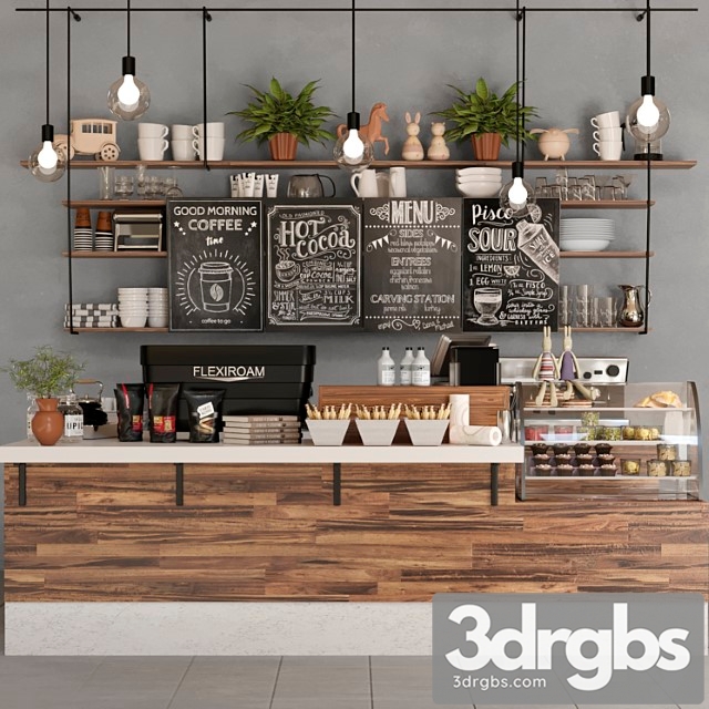 Design project of a coffee point with desserts sweets and a coffee machine. coffee house 3dsmax Download - thumbnail 1