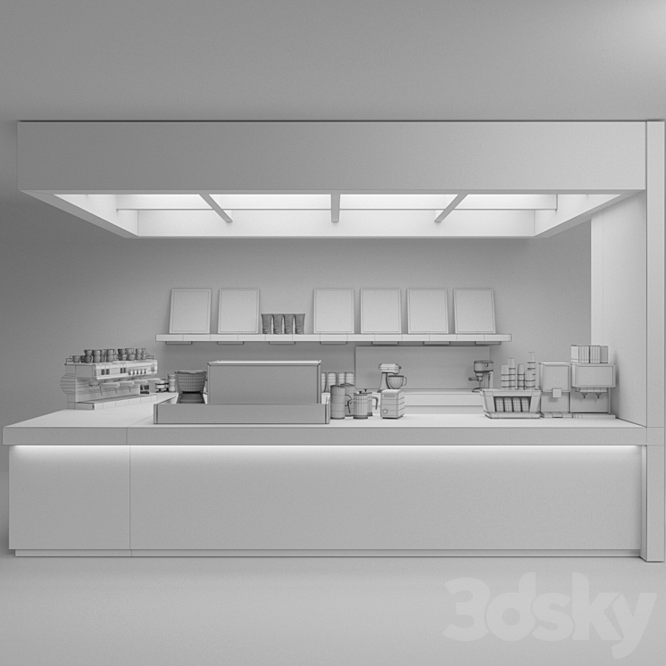 Design project of a coffee shop with a showcase with desserts and sweets and a coffee machine. Cafe 3DS Max Model - thumbnail 2