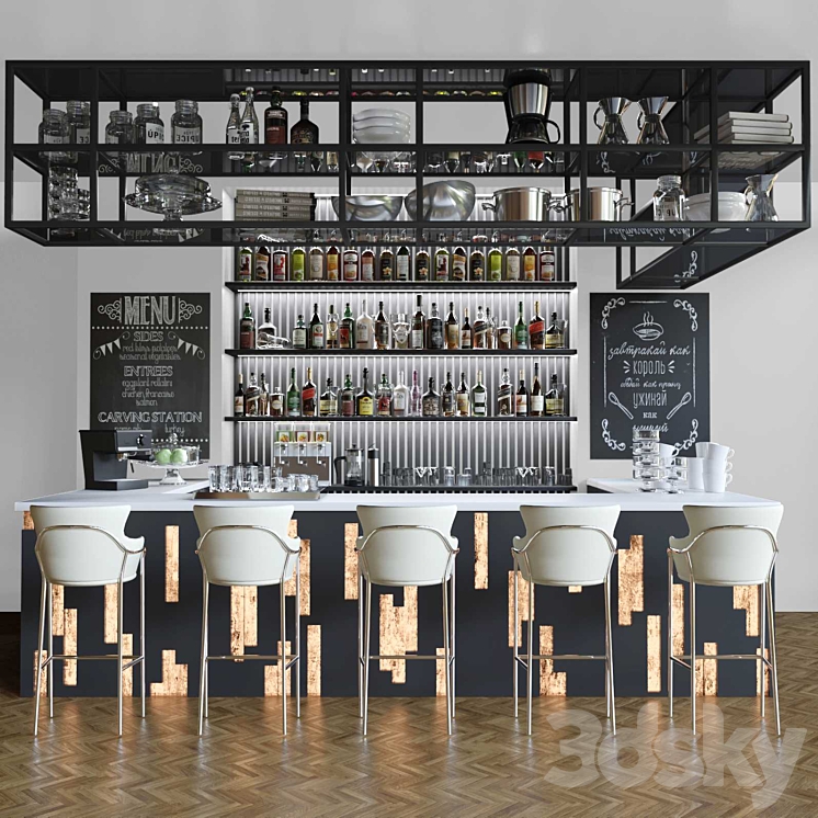 Design project of a restaurant with a bar counter and cocktails. Alcohol 3DS Max - thumbnail 1