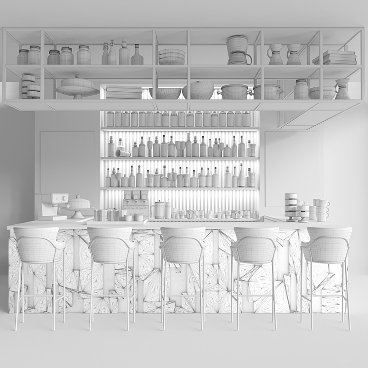 Design project of a restaurant with a bar counter and cocktails. Alcohol 3DS Max - thumbnail 2