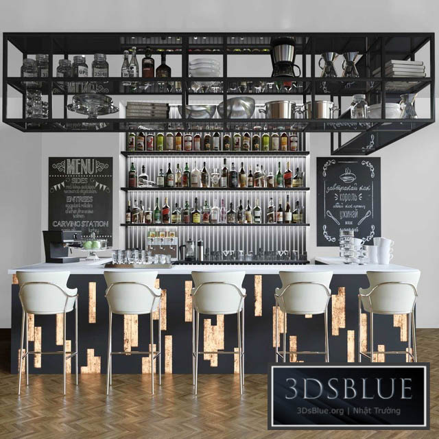 Design project of a restaurant with a bar counter and cocktails. Alcohol 3DS Max - thumbnail 3