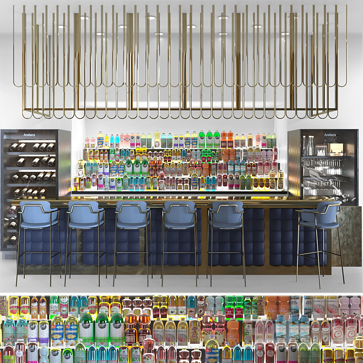 Design project of a restaurant with a rack with alcohol. bar counter 3DS Max - thumbnail 1