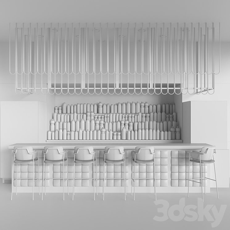 Design project of a restaurant with a rack with alcohol. bar counter 3DS Max - thumbnail 2