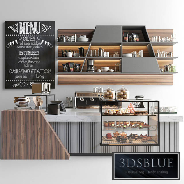 Design project of coffee point in loft style with desserts and sweets. Cafe 3DS Max - thumbnail 3