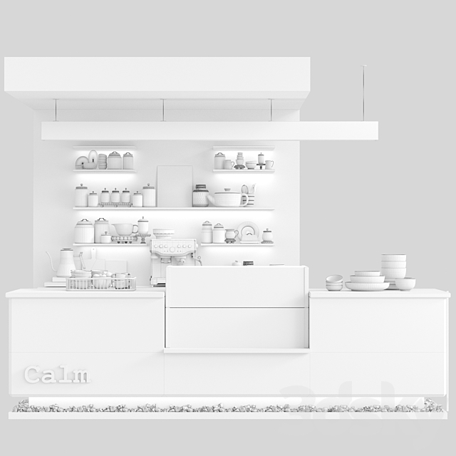 Designer coffee shop with stones and a display case with desserts 3DS Max Model - thumbnail 2