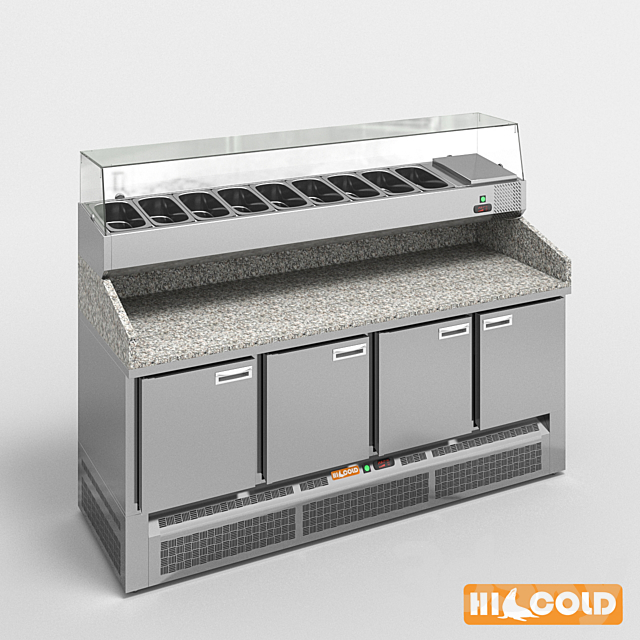 HiCold desks refrigerated pizzeria stainless steel with stone countertop and glass showcase # 1 3ds Max - thumbnail 1