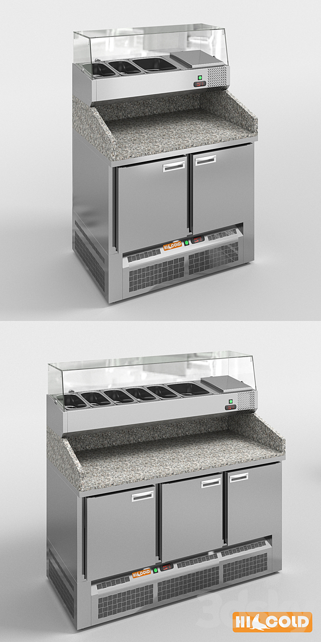 HiCold desks refrigerated pizzeria stainless steel with stone countertop and glass showcase # 1 3ds Max - thumbnail 2