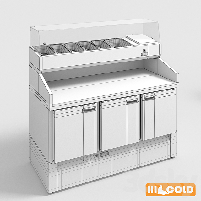 HiCold desks refrigerated pizzeria stainless steel with stone countertop and glass showcase # 1 3ds Max - thumbnail 3