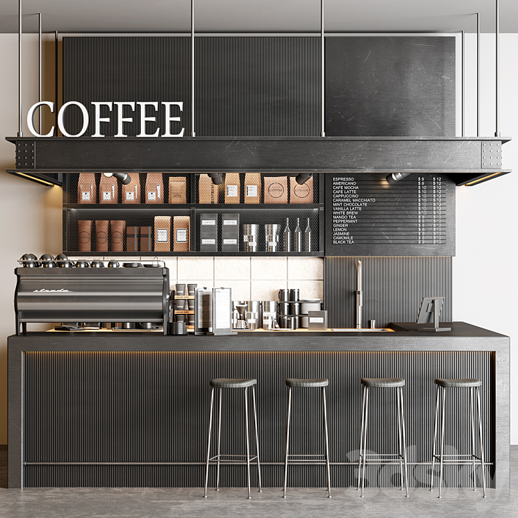 industrial coffee shop 3DS Max Model - thumbnail 1