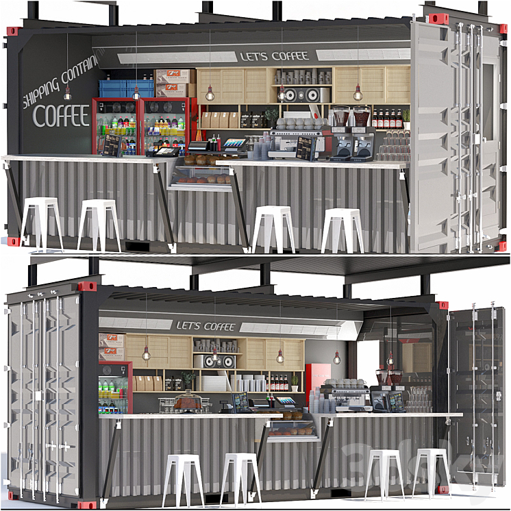 JC Shipping Container Coffee 3DS Max Model - thumbnail 2