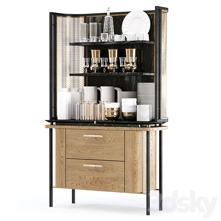 Katty modern sideboard with dishes by Bpoint Design 3DS Max Model - thumbnail 2