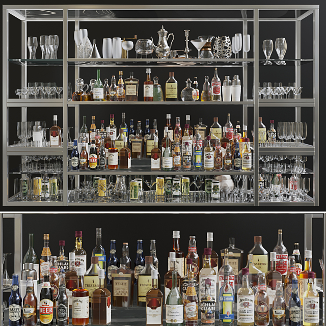 Large bar showcase with strong alcohol. The pub 3DSMax File - thumbnail 1