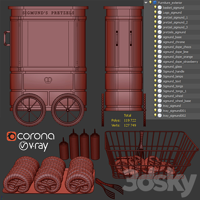 LITTLE PRETZEL CART 3DS Max Model - thumbnail 3