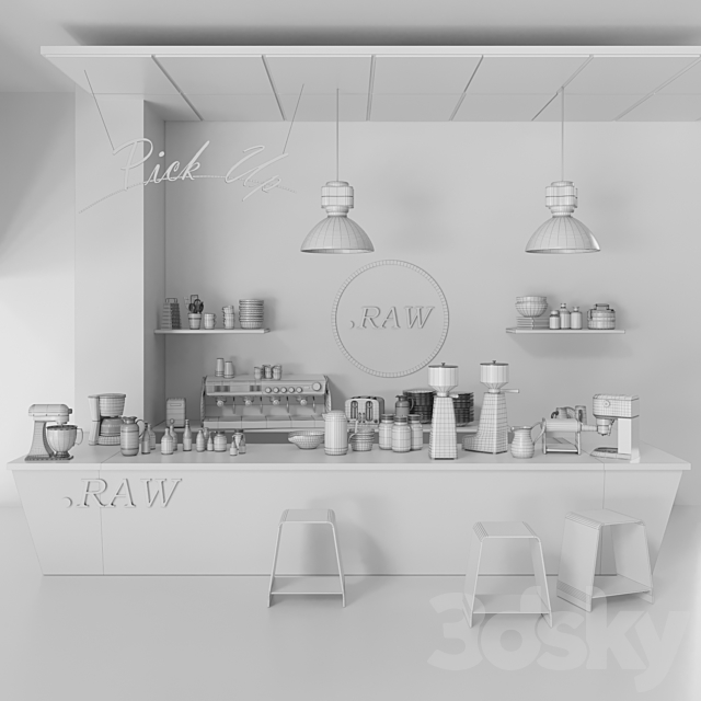 Minimalist coffee shop design. Coffee coffee maker coffee machine grinder lamp bar bar counter coffee coffee beans 3DS Max Model - thumbnail 2