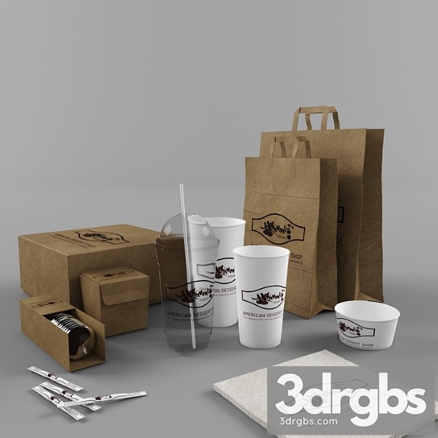 Paper bags and cups and packaging for cafe 3dsmax Download - thumbnail 1