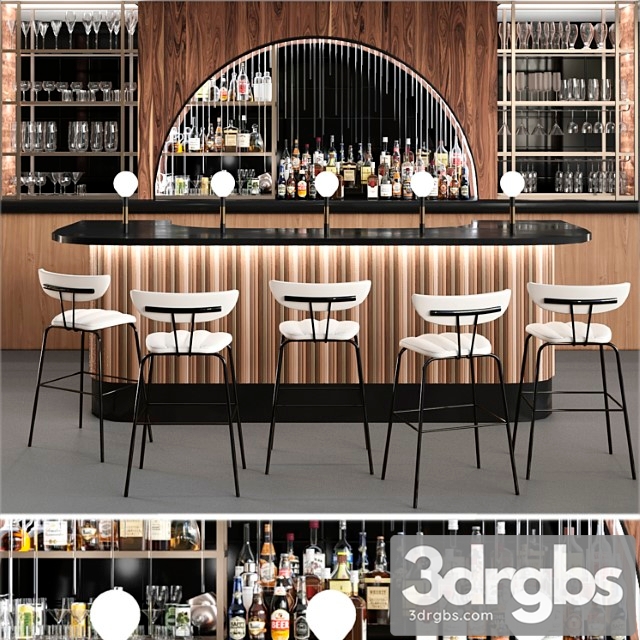 Pub in classic style with a collection of strong alcohol. alcohol 3dsmax Download - thumbnail 1