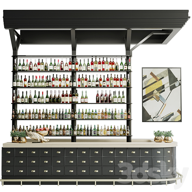 Pub with a shelf with strong alcohol. Wine 22 3DSMax File - thumbnail 1