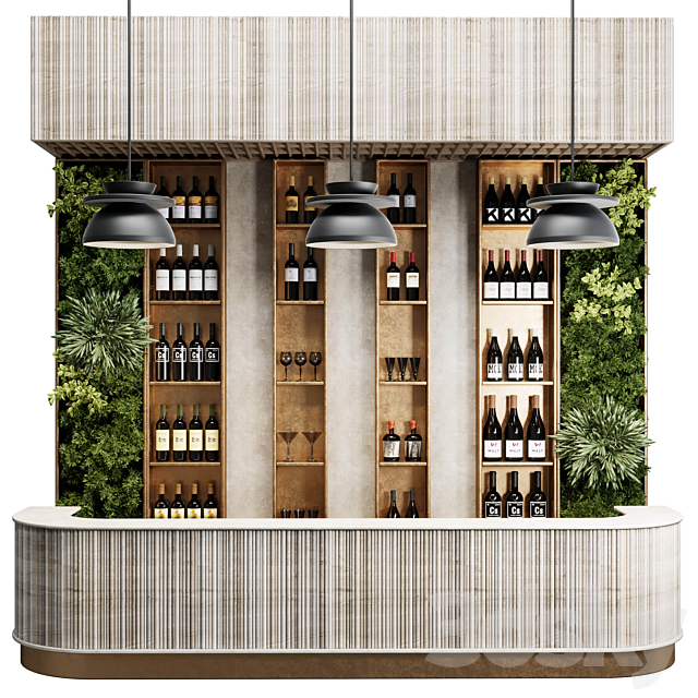 Reception Desk for Restaurant and Caffe with cabinet wine rack set 09 3ds Max - thumbnail 1