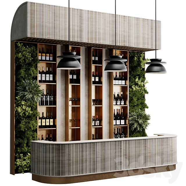 Reception Desk for Restaurant and Caffe with cabinet wine rack set 09 3ds Max - thumbnail 2