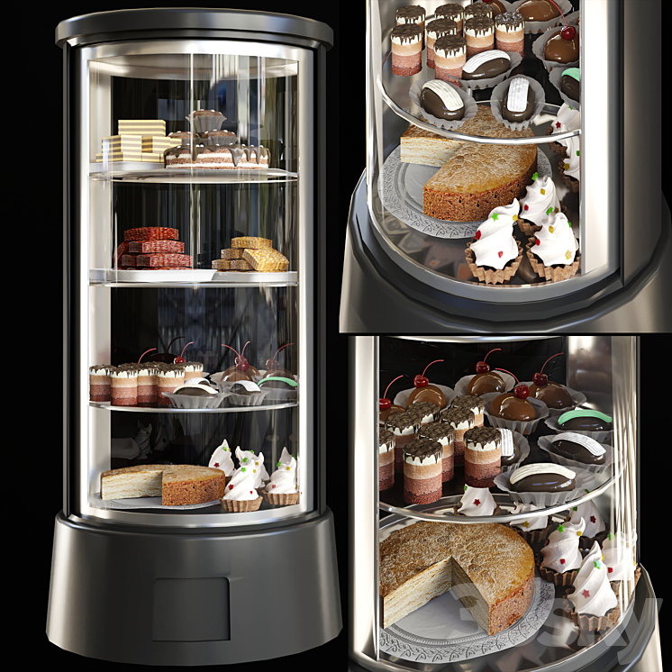 Refrigerator with desserts and sweets for shops or cafes. Confectionery 3DS Max - thumbnail 1