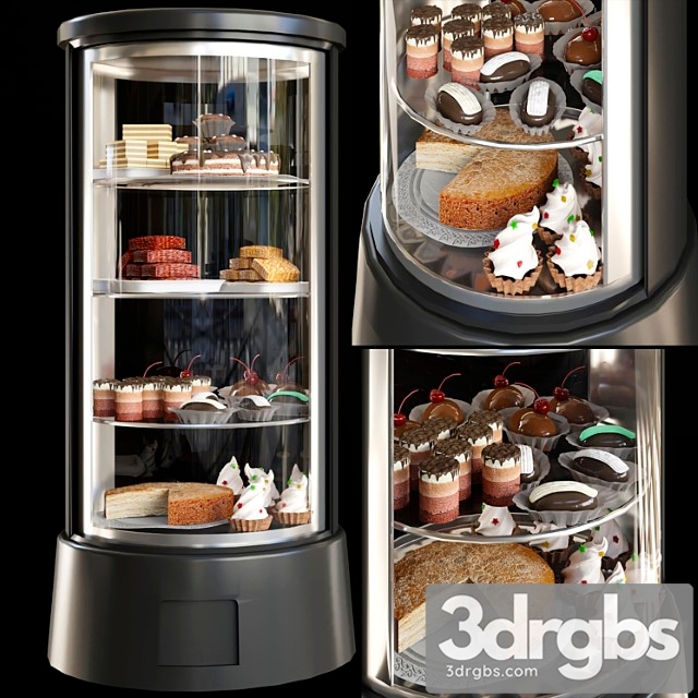 Refrigerator with desserts and sweets for shops or cafes. confectionery 3dsmax Download - thumbnail 1