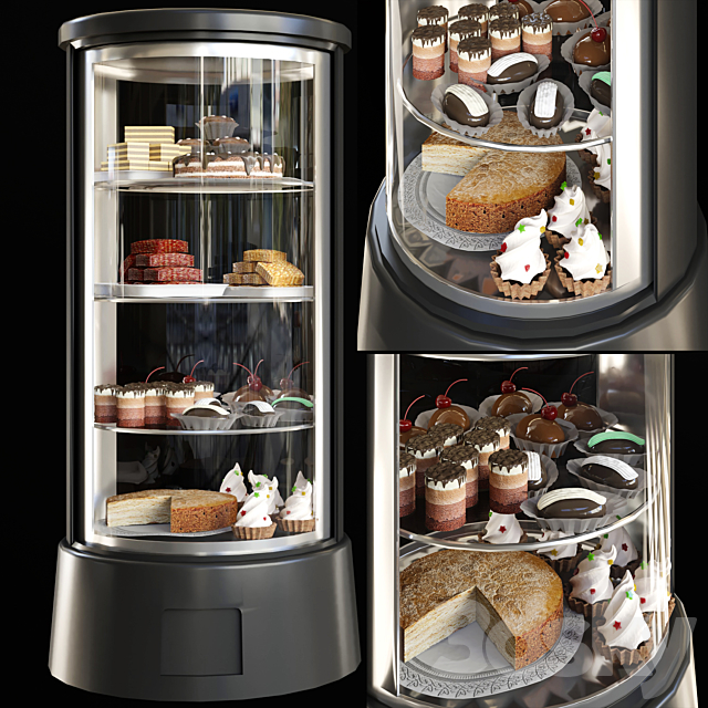 Refrigerator with desserts and sweets for shops or cafes. Confectionery 3DSMax File - thumbnail 1