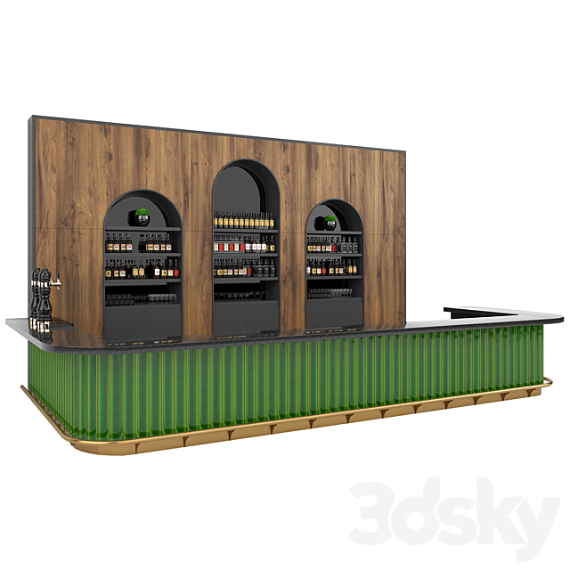 Restaurant Bar Set 01 with Emerald Ceramic tiles 3DS Max Model - thumbnail 3