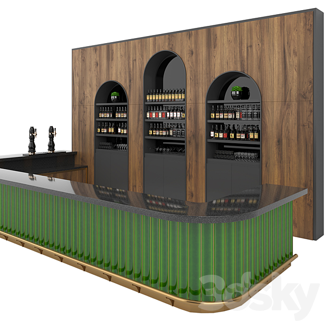 Restaurant Bar Set 01 with Emerald Ceramic tiles 3DS Max Model - thumbnail 4