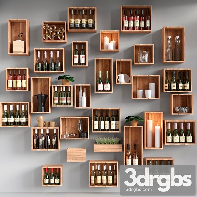 Shelves with collectible wine and candles. alcohol 3dsmax Download - thumbnail 1