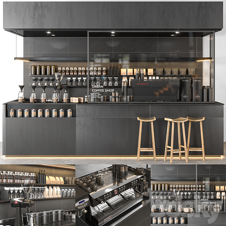 urban coffee shop 3DS Max Model - thumbnail 1