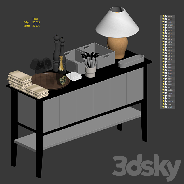 Waiter station with items 3DS Max Model - thumbnail 5