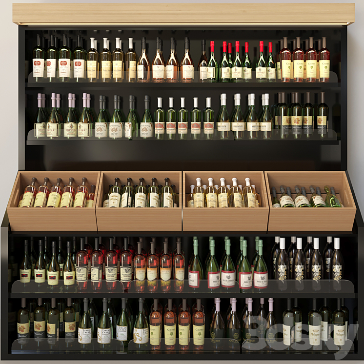 Wine cabinet with collectible wine in the supermarket. Wine and alcohol 3DS Max - thumbnail 1