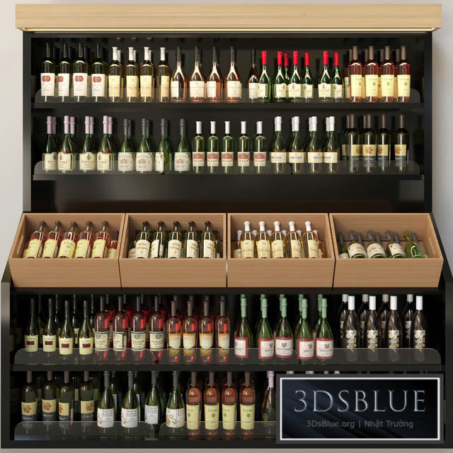 Wine cabinet with collectible wine in the supermarket. Wine and alcohol 3DS Max - thumbnail 3