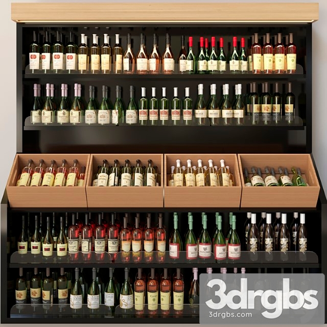 Wine cabinet with collectible wine in the supermarket. wine and alcohol 3dsmax Download - thumbnail 1