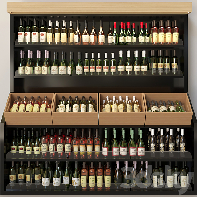 Wine cabinet with collectible wine in the supermarket. Wine and alcohol 3DSMax File - thumbnail 1