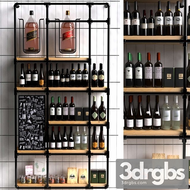 Wine shelf in a loft-style supermarket with a collection of red wine. wine 3dsmax Download - thumbnail 1