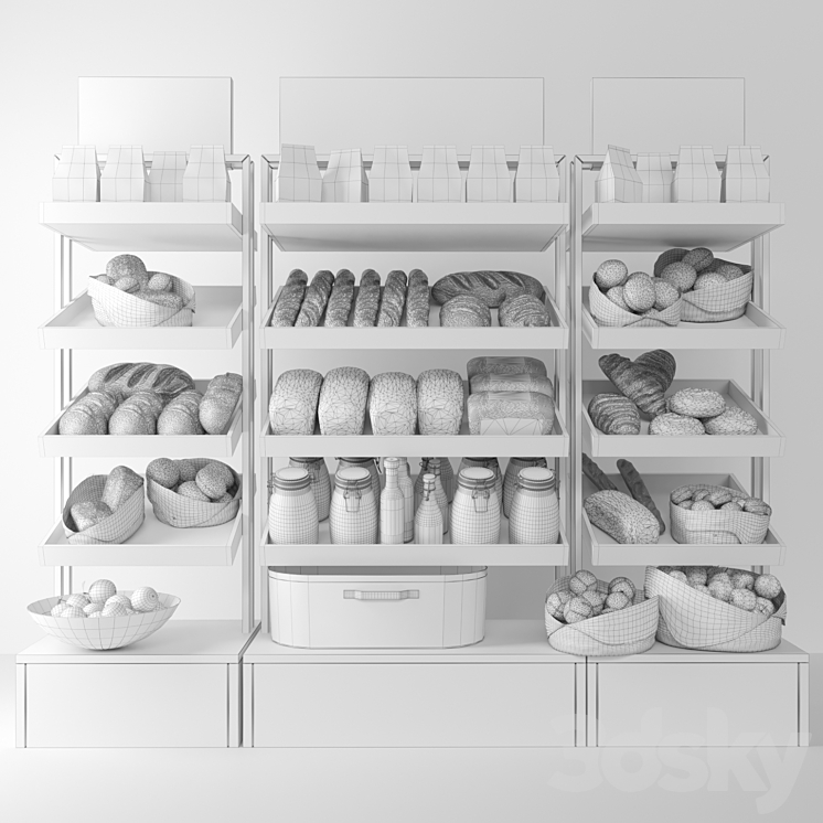 A large showcase in a bakery with bread and other products. Bakery products 3DS Max - thumbnail 2