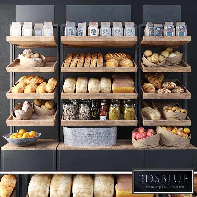 A large showcase in a bakery with bread and other products. Bakery products 3DS Max - thumbnail 3