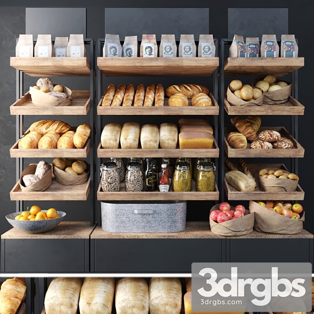 A Large Showcase In A Bakery With Bread and Other Products Bakery Products 3dsmax Download - thumbnail 1